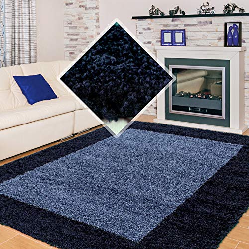 Carpet 1001 Shaggy, Pelo Largo Salón Alfombra Shaggy 2 de Color 3cm de Altura de Pelo de Color Azul Marino - 160x230 cm
