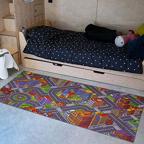 Carpet Studio Alfombra Carretera 95x200cm, Alfombra Infantil para Dormitorio & Cuarto de Jugar, Lavable a Máquina, Fácil de Limpiar, Anti-Deslizante - Big City
