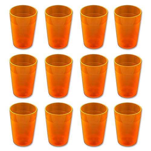 CARTAFFINI SRL 12 vasos de policarbonato satinado, apilables, diámetro 7 cm/altura 10 cm, capacidad 250 ml – Color: naranja flúor