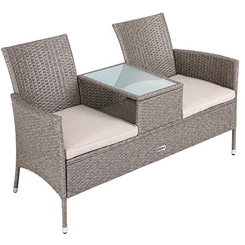 Casaria Banco de 2 plazas de Poliratán 143x55x88cm con reposabrazos Respaldo sofá Muebles para jardín terraza balcón Patio Casaria Banco de 2 plazas de Poliratán 143x55x88cm con reposabrazos Respaldo sofá Muebles para jardín terraza balcón Patio