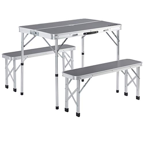Casaria Mesa de Camping con 2 Bancos Plegables con función de Maleta para Mejor Transporte Aluminio Color Gris para jardín Casaria Mesa de Camping con 2 Bancos Plegables con función de Maleta para Mejor Transporte Aluminio Color Gris para jardín