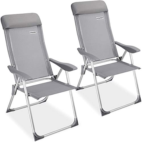 Casaria Set de 2 sillas plegables de Aluminio con respaldo alto reclinable transpirable para jardín balcón terraza exterior