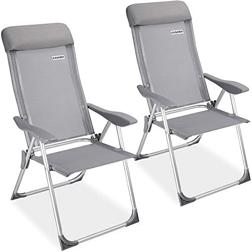 Casaria Set de 2 sillas plegables de Aluminio con respaldo alto reclinable transpirable para jardín balcón terraza exterior Casaria Set de 2 sillas plegables de Aluminio con respaldo alto reclinable transpirable para jardín balcón terraza exterior