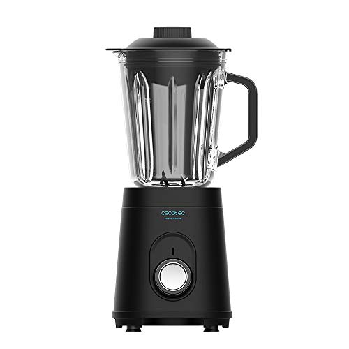 Cecotec Batidora Vaso Power Black Titanium 1000. 1000 W, Cuerpo de Acero Inoxidable, Cuchilla de 6 Hojas con Recubrimiento de Titanio Negro, Jarra de Vidrio 1,5 L, 5 Velocidades