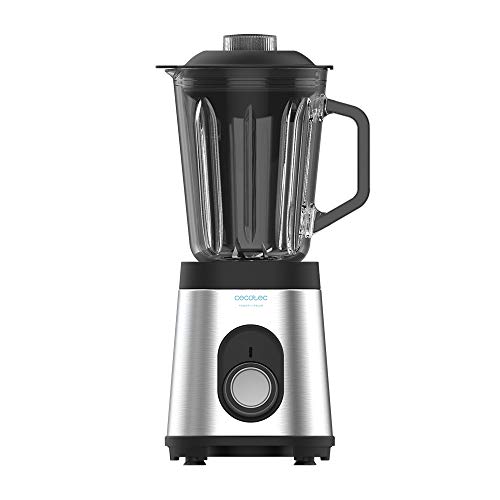 Cecotec Batidora Vaso Power Black Titanium 1000 INOX. 1000 W, Cuerpo de Acero Inoxidable, Cuchilla de 6 Hojas con Recubrimiento de Titanio Negro, Jarra de Vidrio 1,5 L, 5 Velocidades