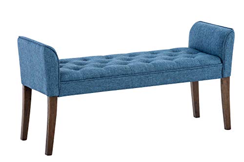 Chaise Longue Cleopatra con Tapizado de Tela I Banco Largo Acolchado en Estilo Chesterfield I Silla Larga I Color:, Color:Azul, Color del Marco:Envejecido Oscuro