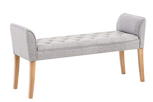 Chaise Longue Cleopatra con Tapizado de Tela I Banco Largo Acolchado en Estilo Chesterfield I Silla Larga I Color:, Color:Gris Claro, Color del Marco:Envejecido Claro