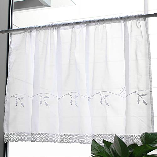 choicehot Cortina corredera de estilo rústico, retro, poliéster, ganchillo, puertas cortas, color blanco, bordada, para cocina, visillo vintage, 45 x 120 cm (alto x ancho), 1 pieza