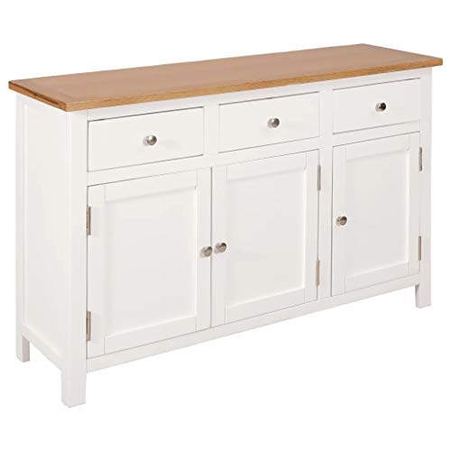 Cikonielf Aparador con 3 cajones y 2 armarios, armario lateral, estilo rústico, de madera maciza, para salón, comedor, pasillo, 110 x 33,5 x 70 cm – blanco y marrón Cikonielf Aparador con 3 cajones y 2 armarios, armario lateral, estilo rústico, de madera maciza, para salón, comedor, pasillo, 110 x 33,5 x 70 cm – blanco y marrón