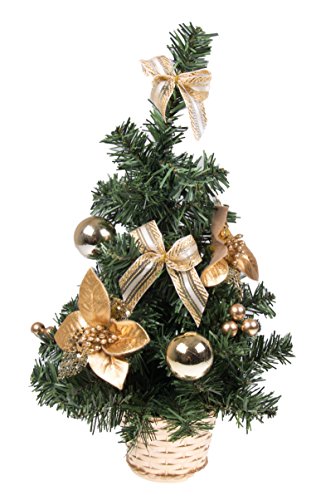 Clever Creations - Arbolito de Navidad Artificial para Mesa - Decorado con Lazos Dorados - Ideal para el hogar o la Oficina - Pequeño - 40,6 cm