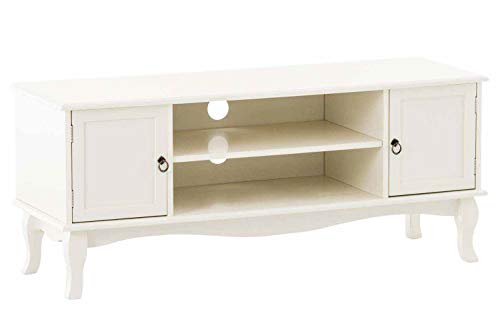 CLP Aparador TV Lorient De MDF & Patas De Madera De Pino I Aparador Vintage con 2 Compartimientos & 2 Puertas Plegables I Blanco CLP Aparador TV Lorient De MDF & Patas De Madera De Pino I Aparador Vintage con 2 Compartimientos & 2 Puertas Plegables I Blanco