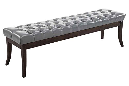 CLP Taburete Pie De Cama Ramses En Simil Cuero | Banqueta Altura De Asiento: 46 cm | Banco De Entrada con Base En Madera Oscura Antigua I Color: Gris, 150 x 40 x 45 cm