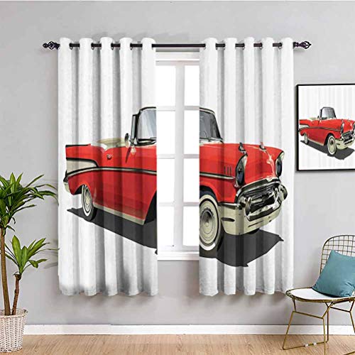 Coches Decor Collection Cortina de ventana de estilo antiguo auténtico de lujo con un techo abierto Past Times Transportation Decor Bring Beauty Red Silver W72 x L72 pulgadas