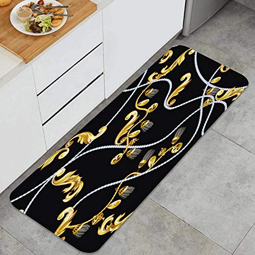 Cocina Antideslizante Alfombras de pie Elementos de Nudo Barroco Dorado de Patrones sin Fisuras Decoración de Piso Confortables para el hogar, Fregadero, lavandería-120cm x 45cm