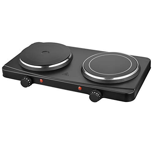Cocina Eléctrica Portátil - 2 Placas Caloríficas (Vitrocerámica/Hierro Fundido), 2500W, 5 Niveles de Potencia, Función Mantener Caliente - Hornillo Doble para Camping Cocina Eléctrica Portátil - 2 Placas Caloríficas (Vitrocerámica/Hierro Fundido), 2500W, 5 Niveles de Potencia, Función Mantener Caliente - Hornillo Doble para Camping