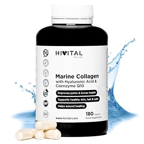 Colágeno Marino con Ácido Hialurónico, Coenzima Q10, Vitamina C y Zinc | 180 cápsulas (Suministro para 3 meses) | Péptidos que mantienen articulaciones, cartílagos, huesos, piel, cabello y uñas sanos Colágeno Marino con Ácido Hialurónico, Coenzima Q10, Vitamina C y Zinc | 180 cápsulas (Suministro para 3 meses) | Péptidos que mantienen articulaciones, cartílagos, huesos, piel, cabello y uñas sanos