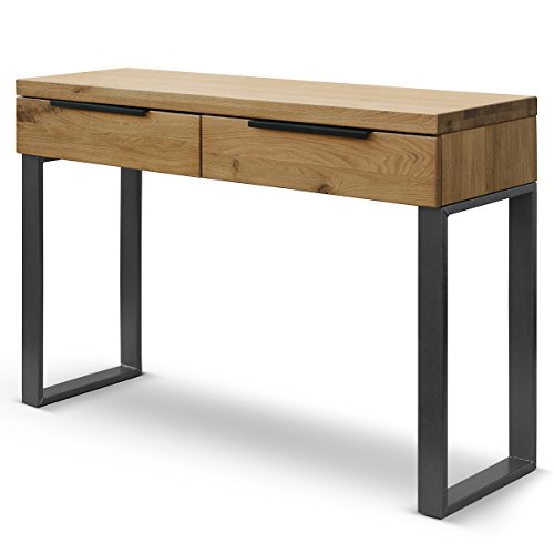 COMIFORT Mueble Recibidor - Consola Moderna de Estilo Minimalista e Industrial, Mesa de Entrada de Madera de Roble Macizo con 2 Cajones, Armario de Almacenaje, Color Roble Ahumado COMIFORT Mueble Recibidor - Consola Moderna de Estilo Minimalista e Industrial, Mesa de Entrada de Madera de Roble Macizo con 2 Cajones, Armario de Almacenaje, Color Roble Ahumado