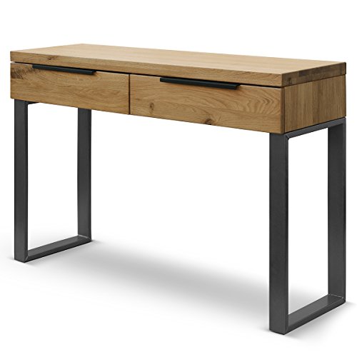 COMIFORT Mueble Recibidor - Consola Moderna de Estilo Minimalista e Industrial, Mesa de Entrada de Madera de Roble Macizo con 2 Cajones, Armario de Almacenaje, Color Roble Ahumado