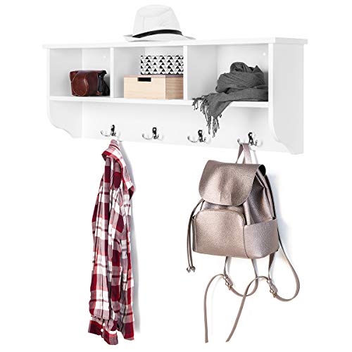COMIFORT Perchero de Pared - Estantería con 4 Colgadores y 2 Baldas, de Estilo Moderno y Minimalista, Muy Resistente y Robusta, de Color Blanco COMIFORT Perchero de Pared - Estantería con 4 Colgadores y 2 Baldas, de Estilo Moderno y Minimalista, Muy Resistente y Robusta, de Color Blanco