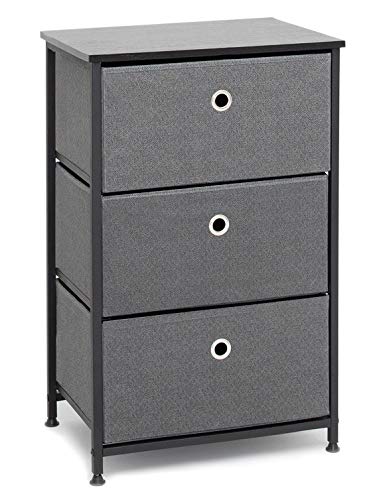 Cómoda Cajonera con 3 cajón Mesitas de Noche de Tela Gabinete de Almacenamiento Vertical Mesa Auxiliar Almacenaje Armario para Pasillo Entrada Salon Dormitorio Cocina Madera Metal Gris & Negro