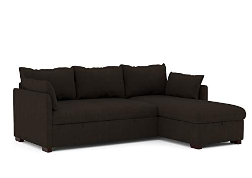 Confort24 Orlando Hogar Sofá Cama 3 Plazas Chaise Longue Esquinero Reversible Izquierda o Derecha con Arcón Tapizado Tela Castanho Marrón