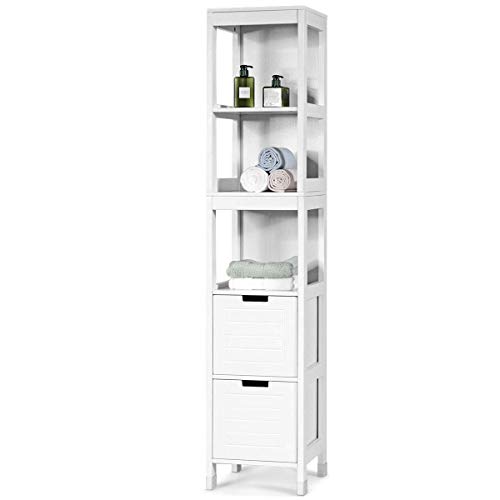 COSTWAY Armario Alto de Suelo para Baño con 2 Cajones y 3 Estantes Mueble Columna de Madera para Cocina Ducha Blanco COSTWAY Armario Alto de Suelo para Baño con 2 Cajones y 3 Estantes Mueble Columna de Madera para Cocina Ducha Blanco