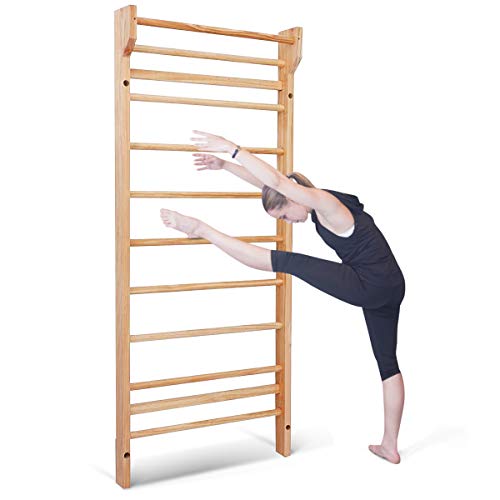 COSTWAY Escalera Sueca Barras de Pared 195x80x14cm Madera Espaldera para Gimnasio Fitness Casa Deportiva Carga hasta 150 kg