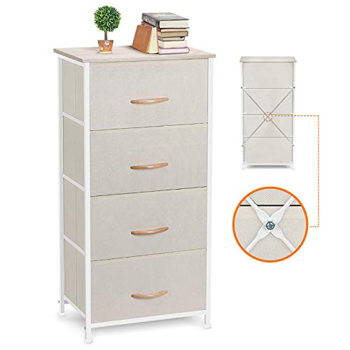 COSYLAND Cajonera para Armario Cómoda de Tela con 4 Cajones Práctico Organizador de Almacenamiento Estrecho Mesita de Noche para Dormitorio Baño Lavandería Zonas Pequeñas, 45x30x92 cm, Beige/Negro COSYLAND Cajonera para Armario Cómoda de Tela con 4 Cajones Práctico Organizador de Almacenamiento Estrecho Mesita de Noche para Dormitorio Baño Lavandería Zonas Pequeñas, 45x30x92 cm, Beige/Negro
