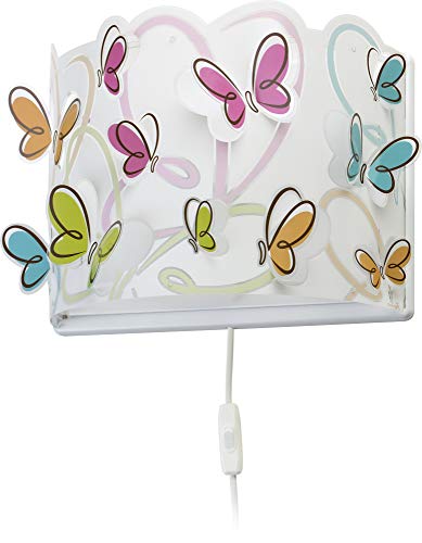 Dalber Lámpara Aplique Pared infantil Butterfly Mariposas Multicolor, 60 W