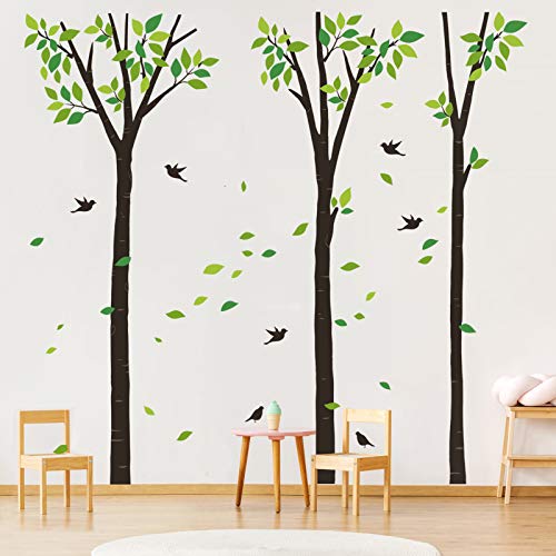 decalmile Pegatinas de Pared Árbol Grande Vinilos Decorativos Hojas Verde Pájaro Adhesivos Pared Dormitorio Salón Oficina (H: 240 cm)