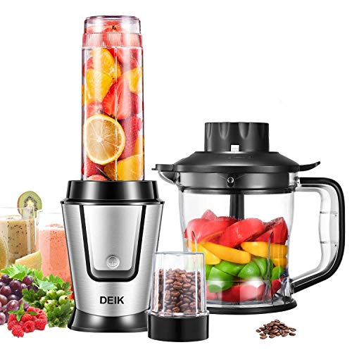 Deik Batidora de Vaso, Batidora 3 en 1 con Molinillo y Picadora de Carne, Batidora Smoothie para Batidos y Alimentos para Bebés, Base de Acero Inoxidable, 4 Cuchillas de Titanio, 500W & 26000RMP Deik Batidora de Vaso, Batidora 3 en 1 con Molinillo y Picadora de Carne, Batidora Smoothie para Batidos y Alimentos para Bebés, Base de Acero Inoxidable, 4 Cuchillas de Titanio, 500W & 26000RMP