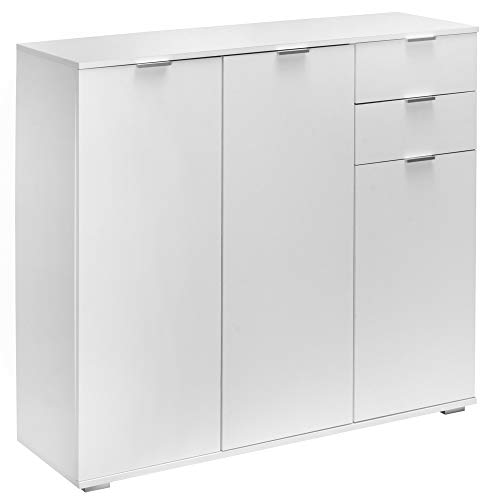 Deuba Cómoda Sideboard Alba Blanca con 3 Puertas 2 cajones y 3 estantes Ajustables Armario Multiusos Mueble aparador