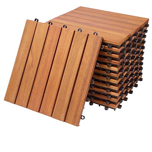 Deuba Set de 11 baldosas 'Clásico' de madera de Eucaliptus 30x30cm por 1m² para losas de terraza decks jardín balcón o spa