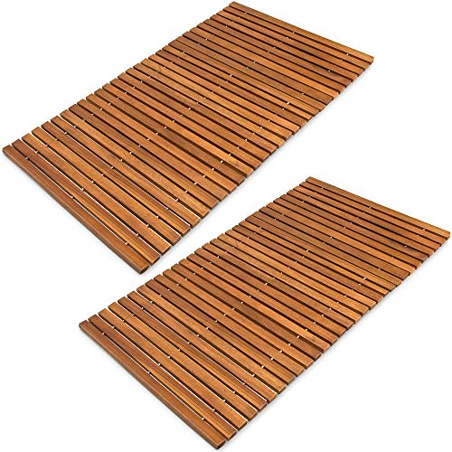 Deuba Set de 2 alfombras de baño de Madera de Acacia Clásico' pre-aceitada 80x50cm pies de Caucho Antideslizantes Ducha