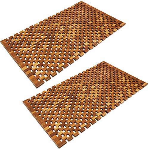 Deuba Set de 2 alfombras de baño de Madera de Acacia mosaik pre-aceitada 80x50cm pies de Caucho Antideslizantes Ducha