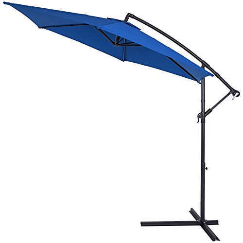 Deuba Sombrilla Azul de 330cm con manivela y Base Palo de Aluminio Parasol para Exterior jardín terraza balcón quitasol