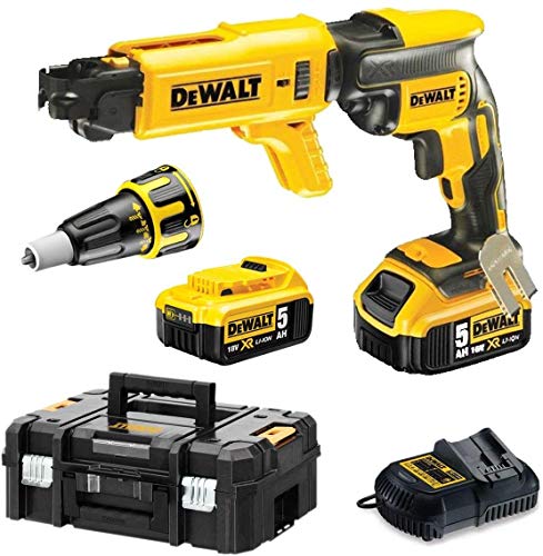 Dewalt DCF620P2K-QW DCF620P2K-QW-Atornillador Panel Yeso sin escobillas XR 18V con 2 baterías Li-Ion 5Ah + Cargador rápido de Tornillos y maletín TSTAK, 18 W, 18 V