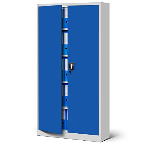 Domator24 Oficina C001 Armario de Archivio Metálico 4 Estantes Recubrimiento en Polvo Chapa de Acero 185 cm x 90 cm x 40 cm (Gris/Azul) Domator24 Oficina C001 Armario de Archivio Metálico 4 Estantes Recubrimiento en Polvo Chapa de Acero 185 cm x 90 cm x 40 cm (Gris/Azul)