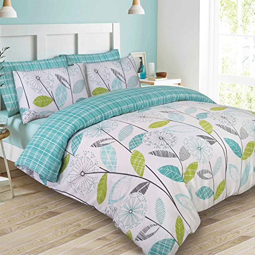 Dreamscene – lujo – Juego de cama con funda de almohada, poliéster/algodón, verde azulado, King