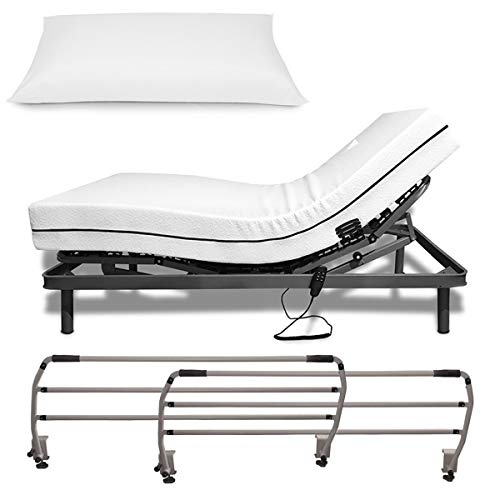 Duérmete Online Cama Eléctrica Articulada Reforzada 5 Planos + Colchón Medic Visco + Almohada Tacto Sedoso + Barandillas, Gris, 105x190 Duérmete Online Cama Eléctrica Articulada Reforzada 5 Planos + Colchón Medic Visco + Almohada Tacto Sedoso + Barandillas, Gris, 105x190