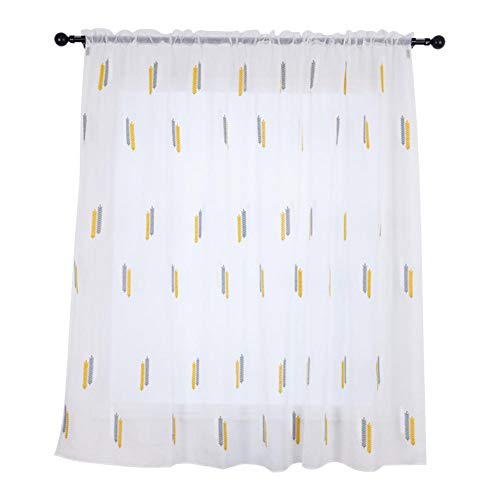 Duokon Cortina de ventana de poliéster para el hogar, bordada, corta, paneles oscuros, cortinas (2 unidades, gris, blanco y amarillo)