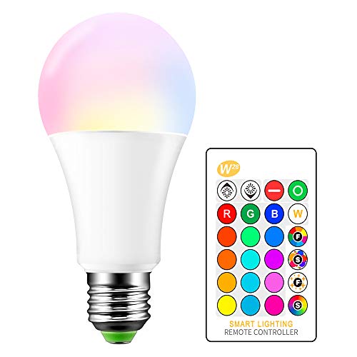 E27 Bombilla de luz que cambia de color 15W Regulable RGBW Bombillas de luz LED Iluminación ambiental con control remoto de 24 teclas, 4 modos, 16 opciones de color para el hogar, la fiesta