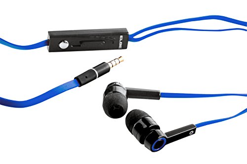 ELBE AU-A41-MIC - Auriculares intrauditivos con micrófono y regulador de volumen, cable plano, color azul