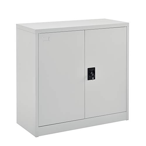 [en.casa] Armario de Oficina 90 x 40 x 90 cm Archivador con Cerradura y 2 Puertas 2 Estantes para Almacenar Organizador Gris Claro