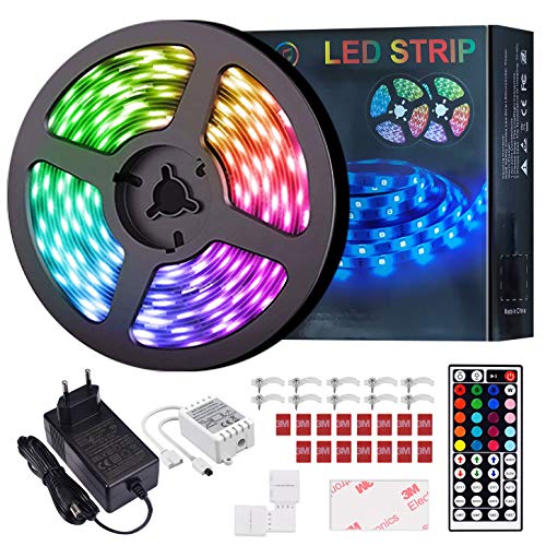 ERAY Tiras LED, Luces LED RGB 10m 300 LEDs 5050/ Control Remoto de 44 Teclas/Caja de Control/Función de Memoria/Multicolores, Ideal para la Decoración de Techo, Bares, Tienda, Habitación, Color Negro