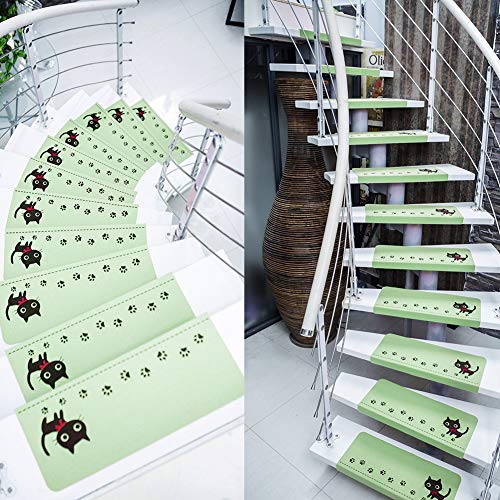 Ericcay 15 Unidades De Paso Alfombras De Escalera Noctilucentes Rectángulo único Protección De Ruido 55X22 Cm Elegante Casa De Campo Decoración Retro Casa Antideslizante (Color : Grün, Size : Size)