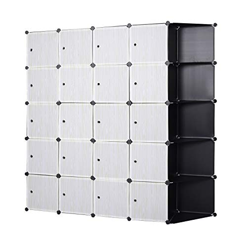 eSituro Armario Organizador Modular Estanterías de Montaje de DIY, Armario de Almacenamiento de Plástico, Armario Estantería con Puertas, 185 x 35 x 185 cm Negro+Blanco SGR0042