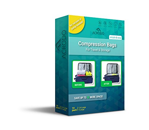 Espacio Saver No bolsas de compresión por acrodo | 5 Jumbo, 5 grande | Rolling embalaje bolsas para viaje y almacenamiento de ropa adicional