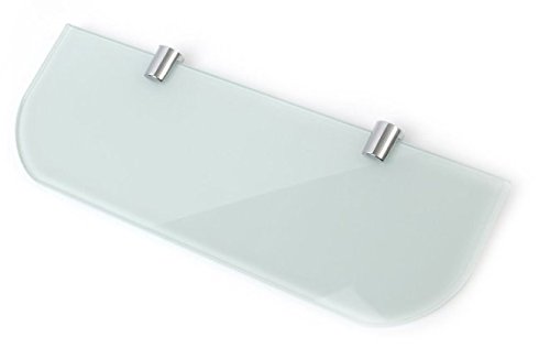 Estante de cristal templado de seguridad de 300 mm por 100 mm de grosor, color blanco y 6 mm de grosor, con bordes curvados y soportes de estante cromados.