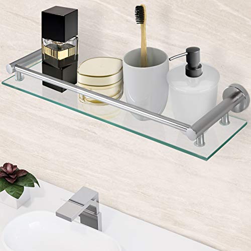 Estante de Vidrio para Baño - Templado y Rectangular, 50x14cm, con Soporte de Aluminio para Montaje en Pared - Organización y Almacenaje del Lavabo Estante de Vidrio para Baño - Templado y Rectangular, 50x14cm, con Soporte de Aluminio para Montaje en Pared - Organización y Almacenaje del Lavabo